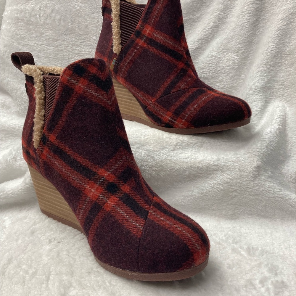 Toms Red and Black Plaid Ankle Boots